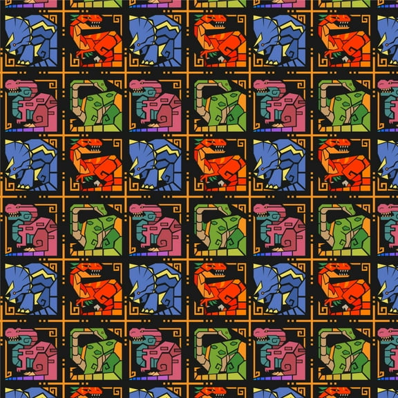 Geometric Dinosaurs Aztec Mayan Style Tyrannosaurus Triceratops Velociraptor Brontosaurus Pattern Premium Roll Gift Wrap Wrapping Paper