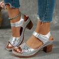 thumbnail image 6 of Womens Sandals Chunky Heel Gladiator Open Toe Casual Daily Summer Trendy Solid Color Peep Toe Women Footwear Women Beach Vacation Holiday Vintage Fashion Silver 7.5, 6 of 8