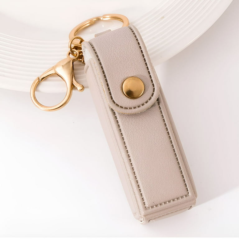DESIGNICE Chapstick Holder Key Chain,Soft Pu Leather Chapstick