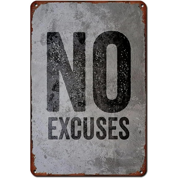 GYM Metal Tin Sign No Excuses Retro Poster Motivational Quote Gym Signs For Cafe Bar Gym Living Room Bathroom Kitchen Home Art Wall Decoration Plaque Gift 8x12 Inch