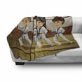 thumbnail image 3 of Karate Soft Flannel Fleece Throw Blanket, Children Practicing Self Defence Martial Arts in Dojo Funny Graphic, Cozy Plush for Indoor and Outdoor Use, 60" x 80", Redwood and Multicolor, by Ambesonne, 3 of 6