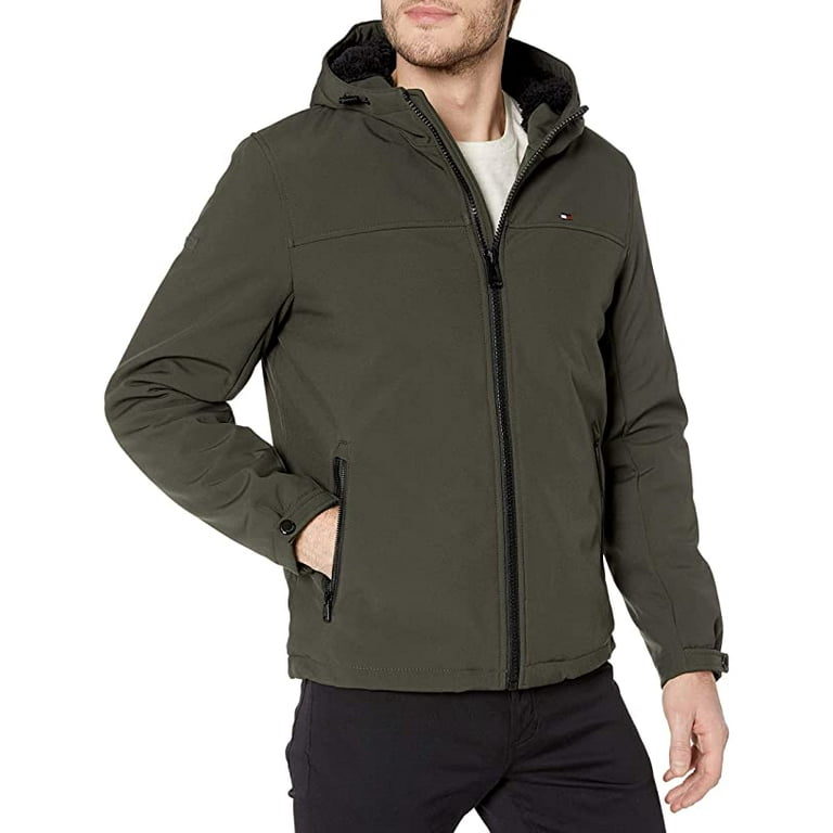 Mens Tommy Hilfiger Sherpa Lined Softshell Jacket XL, Olive