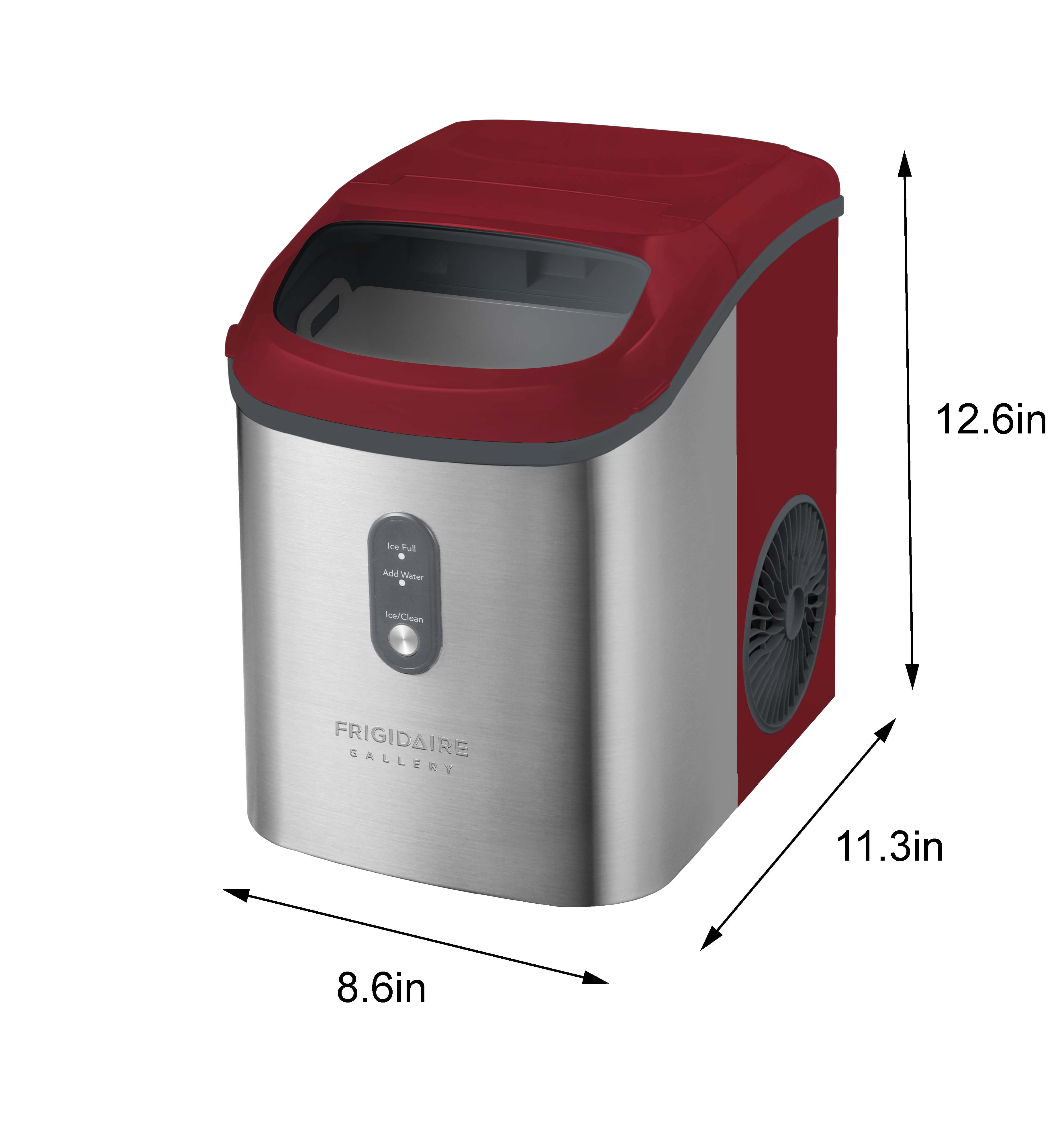 Frigidaire Gallery 33 lbs. Nugget Ice Maker, Self-Cleaning Countertop Ice Maker with Touchscreen Controls, Red Stainless Steel