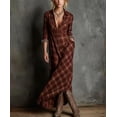thumbnail image 2 of Fall Dresses for Women V Neck Casual Long Sleeve Button Down Shirt Plaid Shirt Wide Maxi Dress, 2 of 5