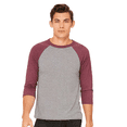 thumbnail image 2 of BELLA + CANVAS Men's Baseball T-Shirt, 3/4 Sleeve Raglan Tee, Soft Cotton Blend, Grey/ Maroon Triblend, XL, 2 of 5