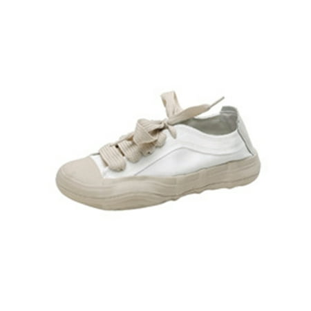 

Daeful Women Flats Satin Casual Shoe Lightweight Sneakers Comfort Lace Up Walking Shoes Ladies Patchwork White 7