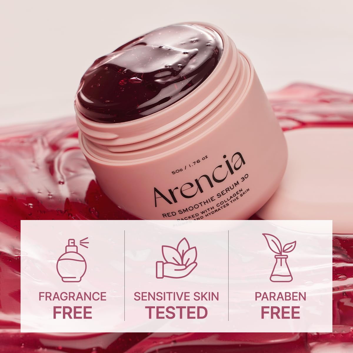 Arencia - Fresh Red Smoothie Serum 30. Overnight Red Smoothie Face Mask Serum, Glowing & Soothing with 30% red collagen, Niacinamide, Peptide, Vitamin E