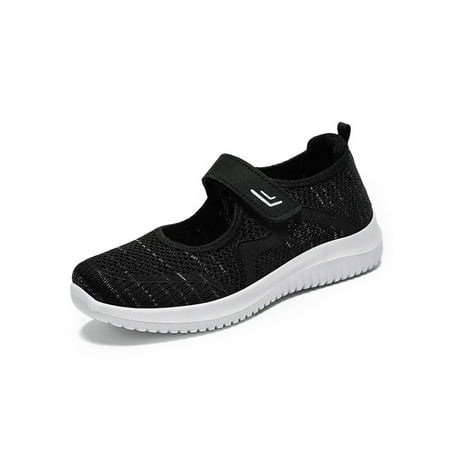 

Woobling Women Sneakers Mesh Casual Shoe Closed Toe Flats Womens Walking Shoes Lightweight Mary Jane Sneaker Comfort Non-slip Black 6.5