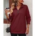 thumbnail image 2 of SWSMCLT Women's Half Zip Sweatshirt Thermal Long Sleeve High Neck Polar Fleece Sweat Shirt Zip Top Fall Fashion Burgundy Small, 2 of 4
