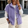 thumbnail image 4 of Kinrui Womens Fuzzy Fleece Vest Oversized Casual Warm Sherpa Jacket Sleeveless Button Down Outerwear with Pockets Solid Color Cap Sleeve Loose Fit Fall Winter Coats Purple M, 4 of 7