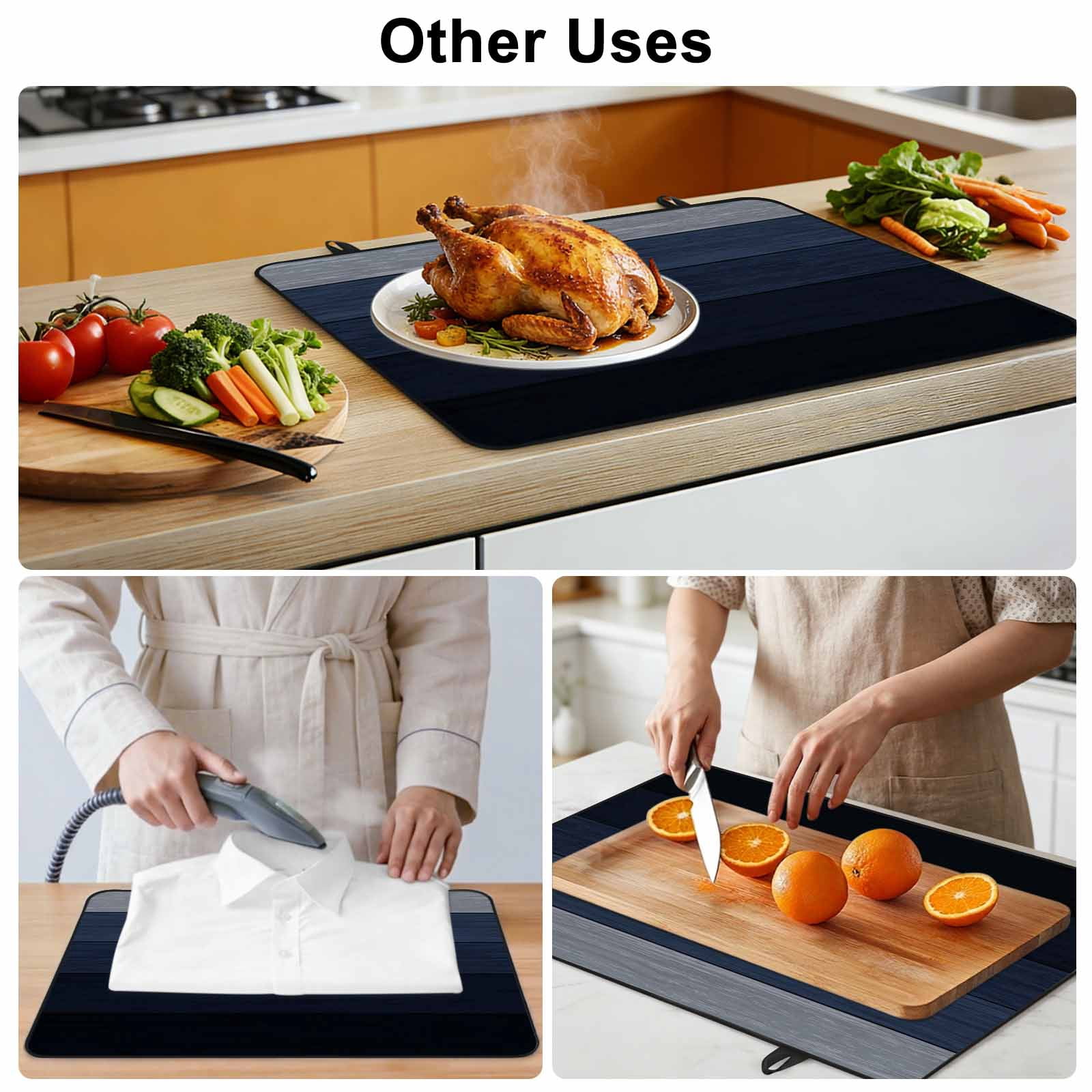 Blue Gray Stove Top Cover for Electric Stove, Heat-proof & Non Slip Glass Top Stove Cover Protector, Farmhouse Vintage Gradient Abstract Art Kitchen Flat Cooktop Rubber Mat 24x21 Inches
