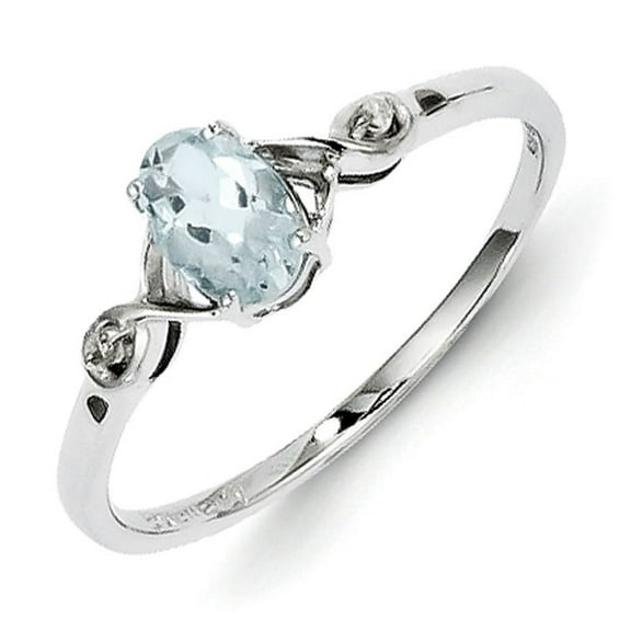 Primal Silver Sterling Silver Rhodium Diamond and Aquamarine Oval Ring
