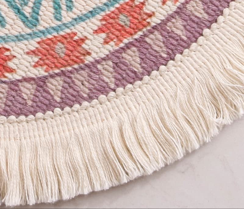 Fennco Styles Tropical Red Flower Woven Fringe Cotton Placemats 13" Round, Set of 4 - Multicolored Boho Heat Resistant Insulation Table Mats for Home, Kitchen Décor, Dining Table, Banquets, Holidays