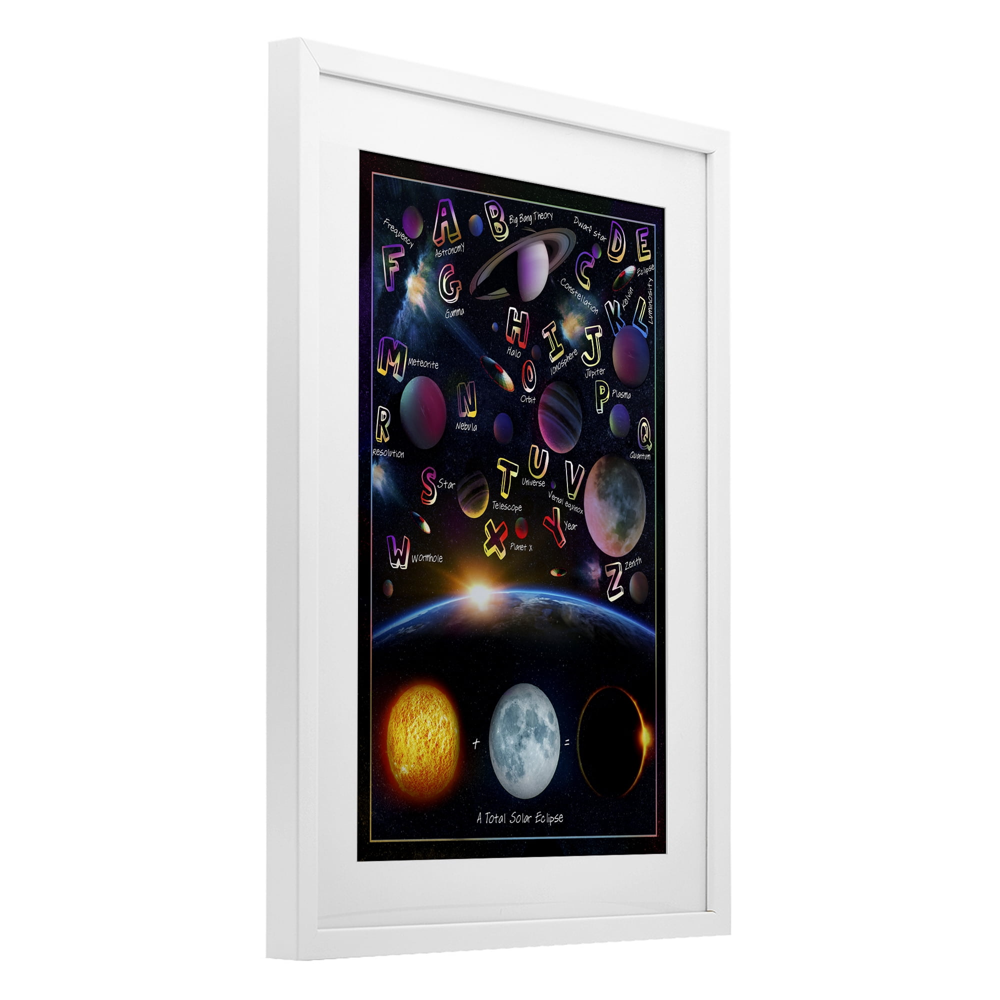 Educational Astronomy Alphabet White Framed Print Under Glass, design by Ali Chris
