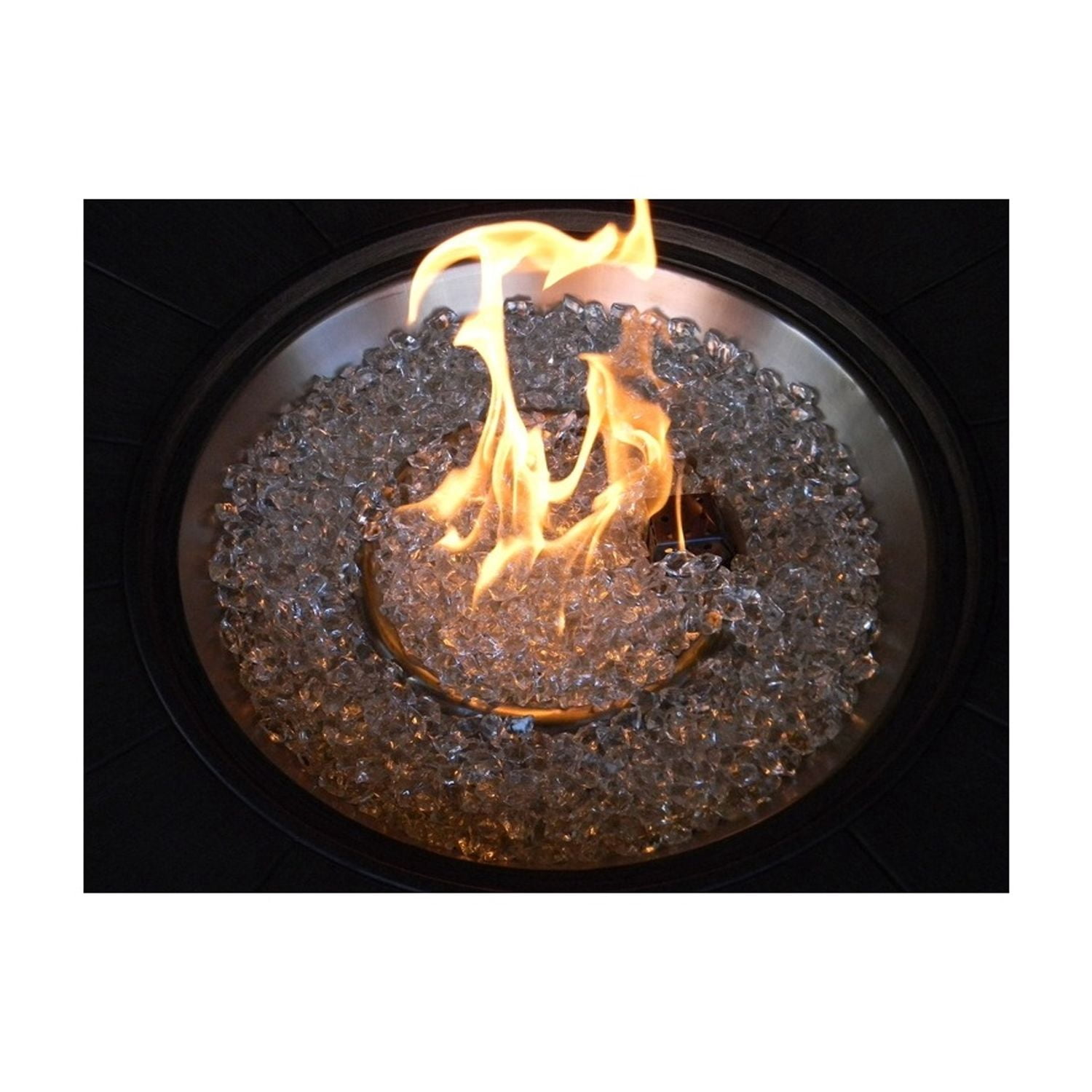 Patio Fire Pit Table - 42,000 BTU Cast Aluminum - Round Design - Fireglass & Hose Included