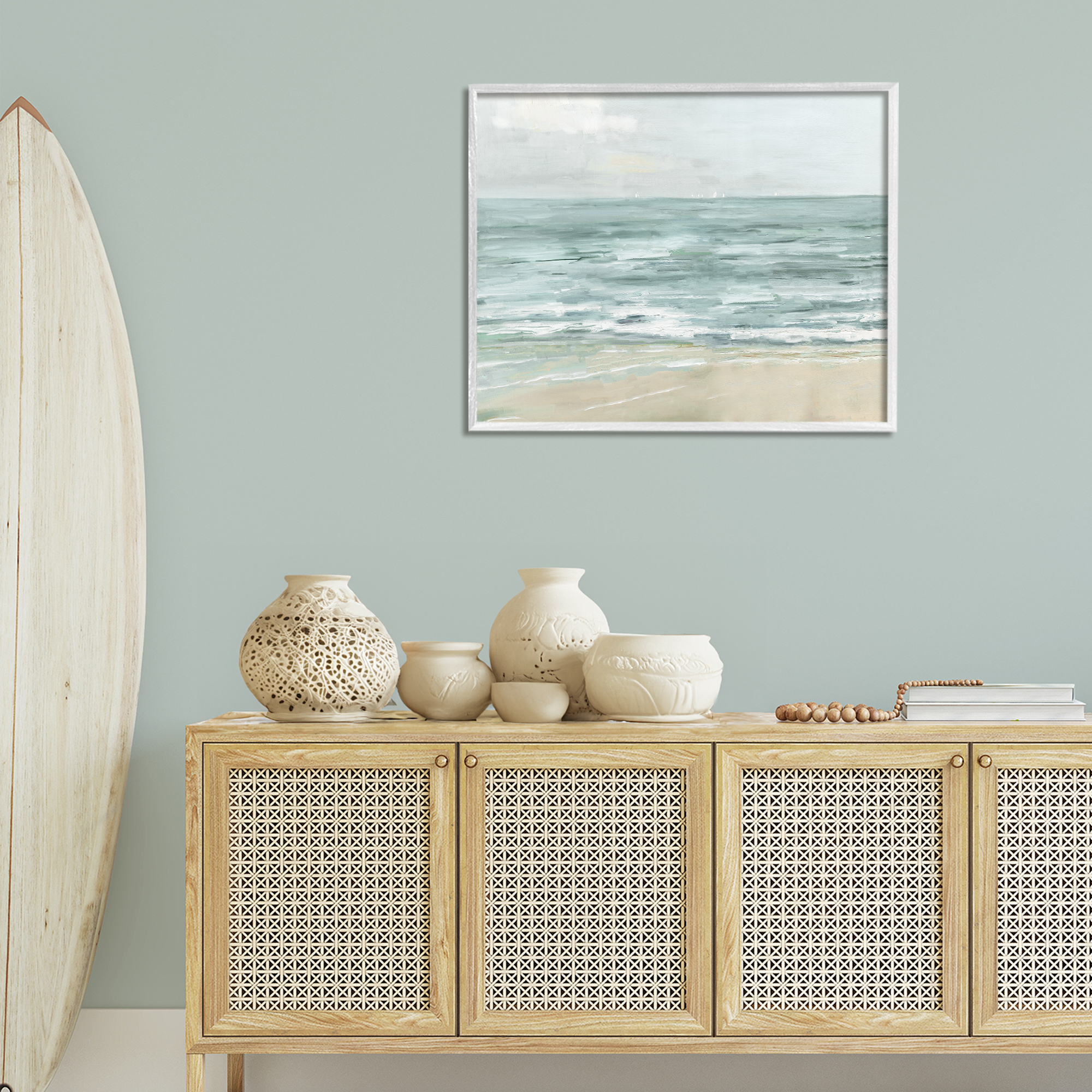 Stupell Industries Brushed Beach Waves Landscape Painting White Framed Art Print Wall Art, 30 x 24
