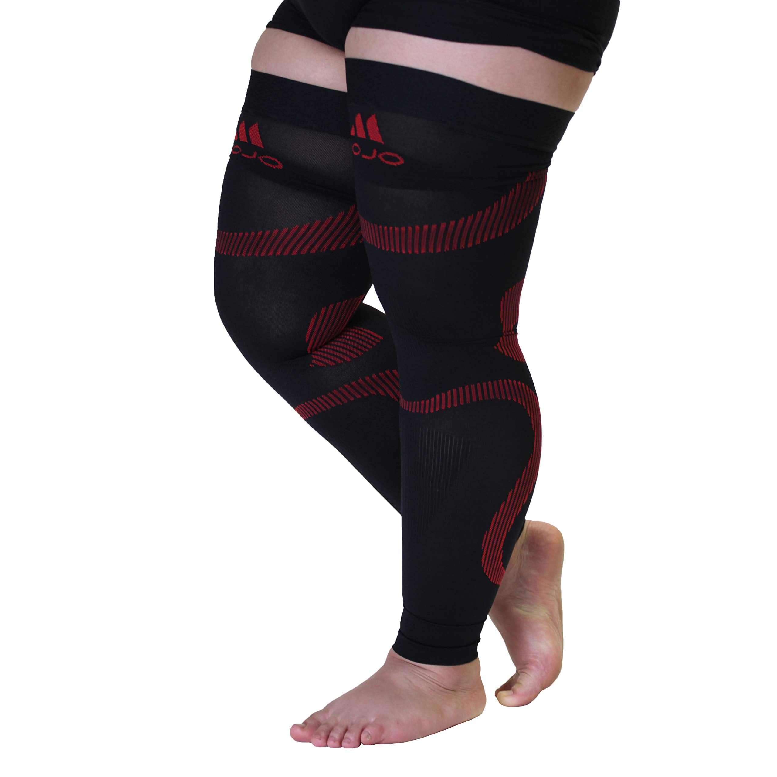 Extra Wide Men & Womens Footless Compression Stockings 20-30mmHg - Black/Red,XXL