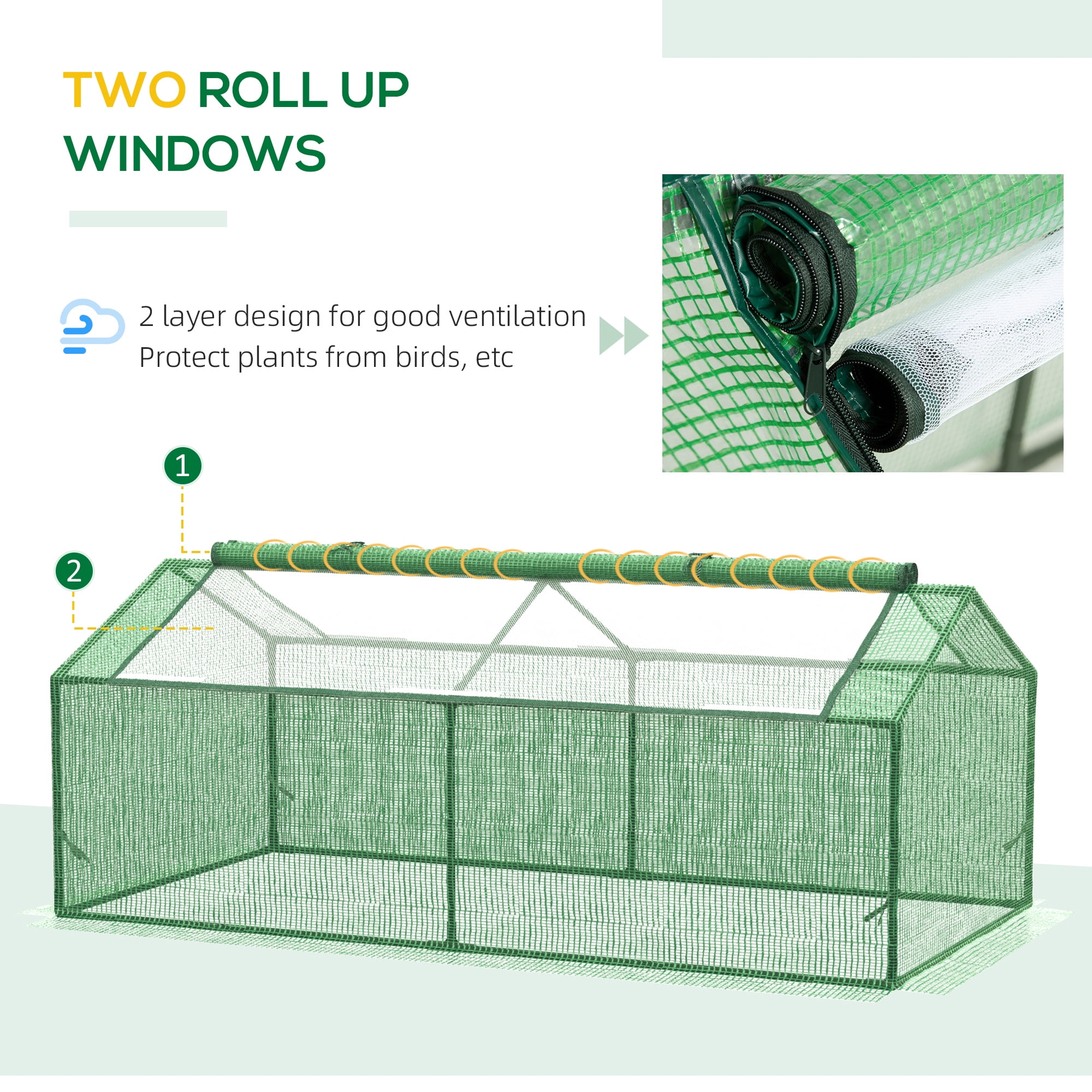 Outsunny 71" x 36" x 28" Mini Greenhouse Portable Hot House for Plants with Large Zipper Windows for Outdoor, Indoor, Garden, Green