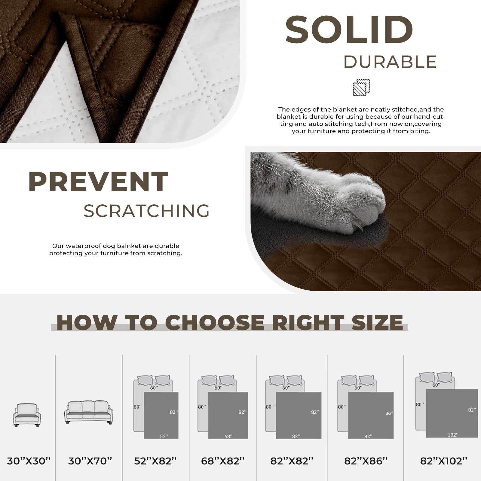 Sanmadrola Sofa Slipcovers Couch Cover Anti-Scratch Waterproof Washable Polyester Dog Bed Sofa Slipcovers, Brown