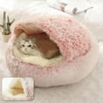 thumbnail image 2 of Cat Bed Round Soft Plush Burrowing Cave Hooded Cat Bed Donut for Dogs & Cats, Faux Fur Cuddler Round Comfortable Self Warming Pet Bed, 2 of 6