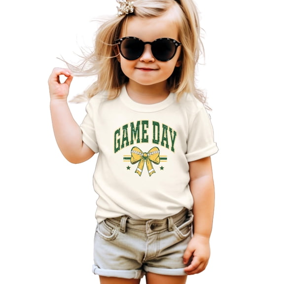 Green and Gold Game Day Shirt for Women, Teens & Kids Team Colors Football Bow Graphic Tee Natural Shirt 12 Months