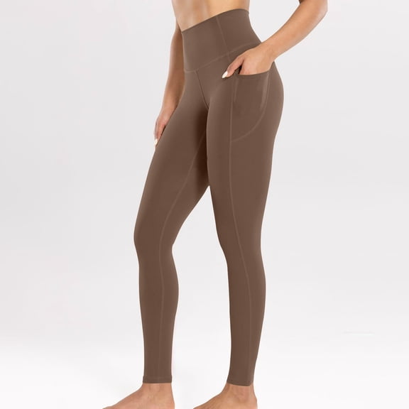 LOVZFMLL Yoga Leggings for Women High Waisted Butt Lifting Shapewear Tights with Side Pockets, Athletic Workout Ankle-Length Pants Khaki S