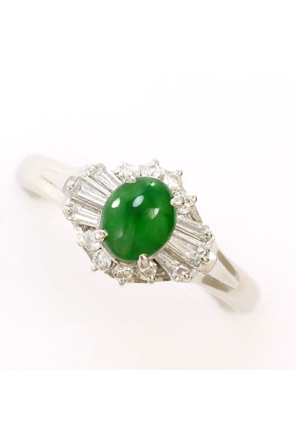 Pre-Owned PT900 Platinum Ring, 1 piece, 0.63ct Jadeite, 0.28ct Diamond, Total Weight 4.7g, Like...