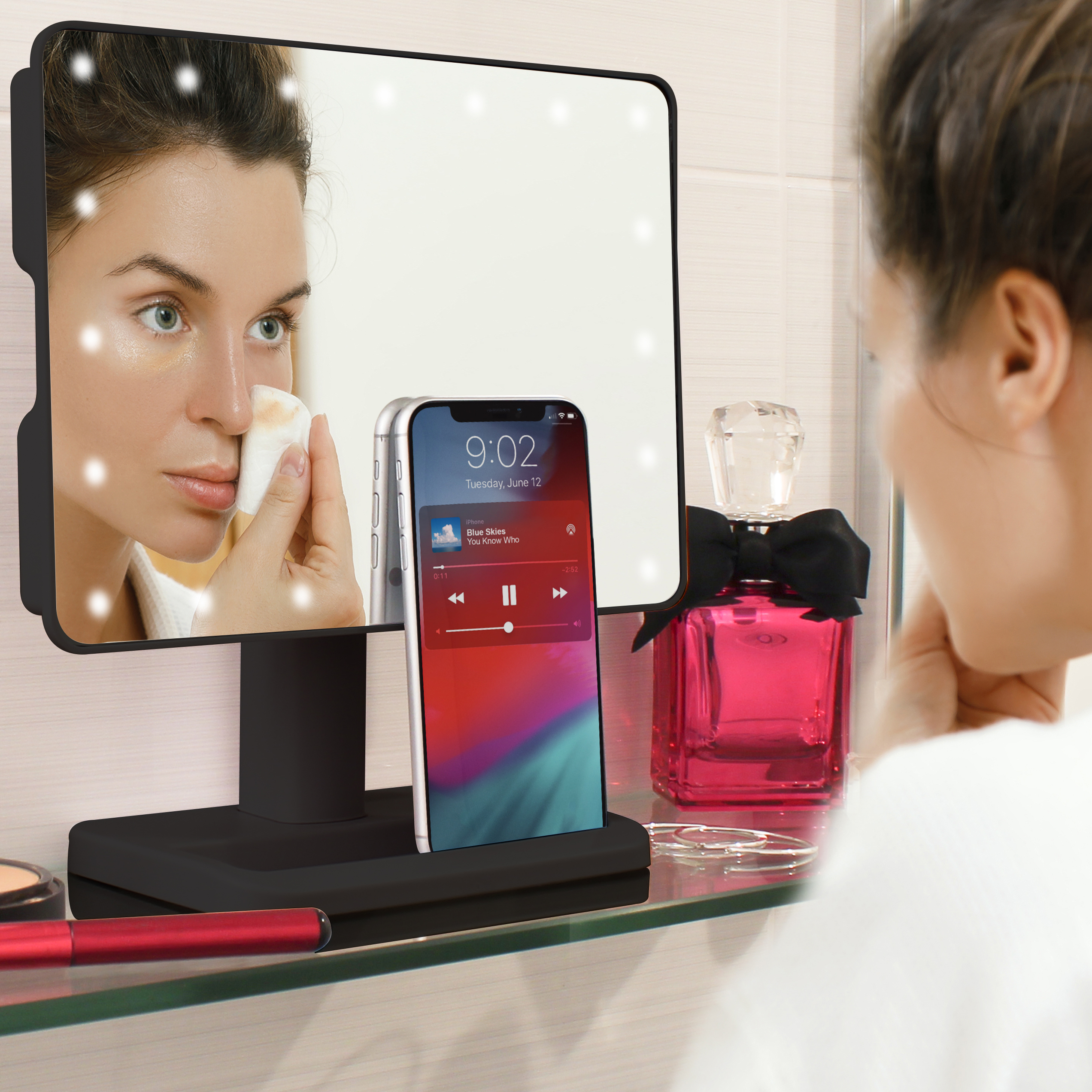 Aduro Vanity Mirror Makeup Mirror With Lights And Bluetooth Speaker Black - image 3 of 6