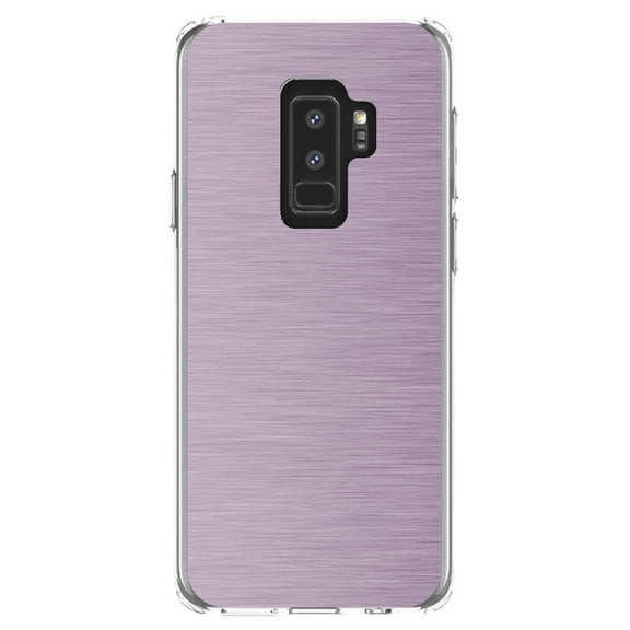 DistinctInk Clear Shockproof Hybrid Case for Samsung Galaxy S9  PLUS (6.2" Screen) - TPU Bumper, Acrylic Back, Tempered Glass Screen Protector - Pink Stainless Steel Image - Printed Stainless