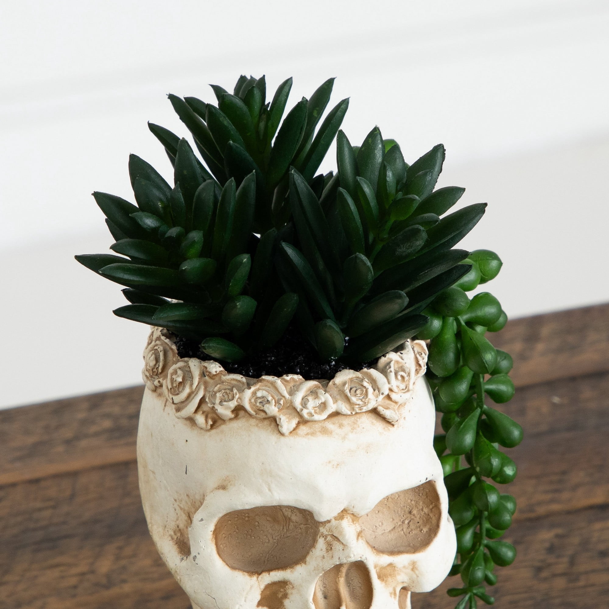 7in. Artificial Halloween Succulent Garden in Skull Planter - Set of 2