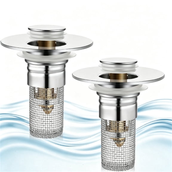 2 Pcs Bathroom Sink Drain Strainer,Universal Stainless Steel Drain Filter & Pop-Up Drain Stopper,Anti-Clogging Removable Hair Catcher Drain Plug