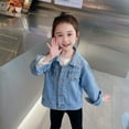 thumbnail image 4 of XAOFW Girls Outerwear Coats Jacket Denim Large Bow Loose Fit Big Kids Versatile Design Everyday Long Sleeve Turndown Collar Soft Cozy Casual Daily Wear Clothing, 4 of 4