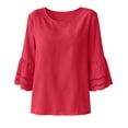 thumbnail image 6 of HAiming Cotton Linen Tops for Women Summer Tiered Short Sleeve Tee Loose Casual Comfy Solid Color Scoop Neck Shirts Outwear Tops, 6 of 7