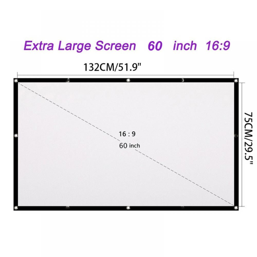 60 inch Projector Screen 16:9 HD 4K Foldable No Crease Portable Video Projection Movie Screen Grommets for Outdoor Indoor Home Theater 