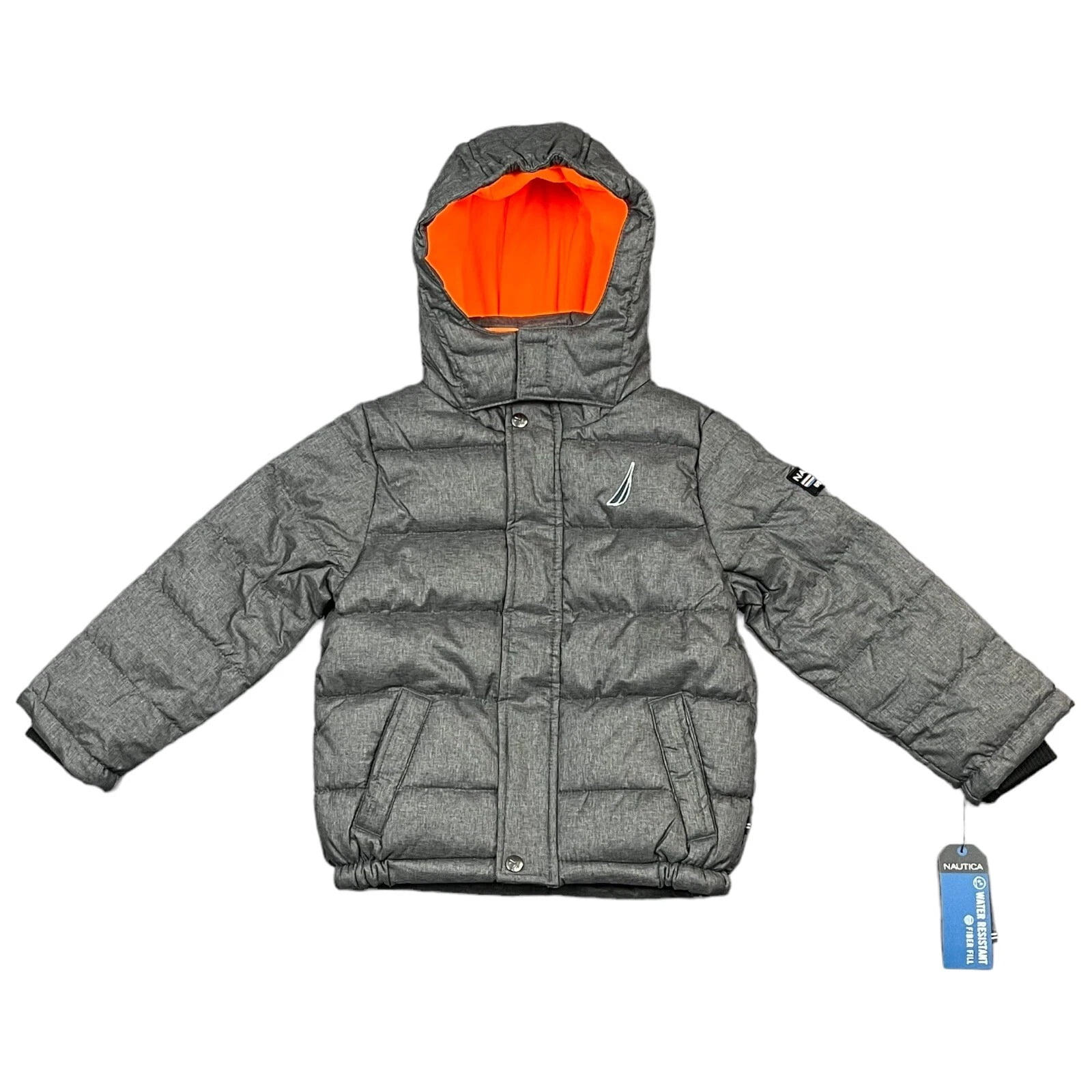 Nautica Boys Full Zip Winter Jacket Size 6 Gray Black Hooded Water