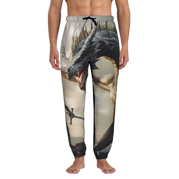 Kdxio Swordsman Cool Dragon Pattern Joggers,Sweatpants for Men with Pockets-Small