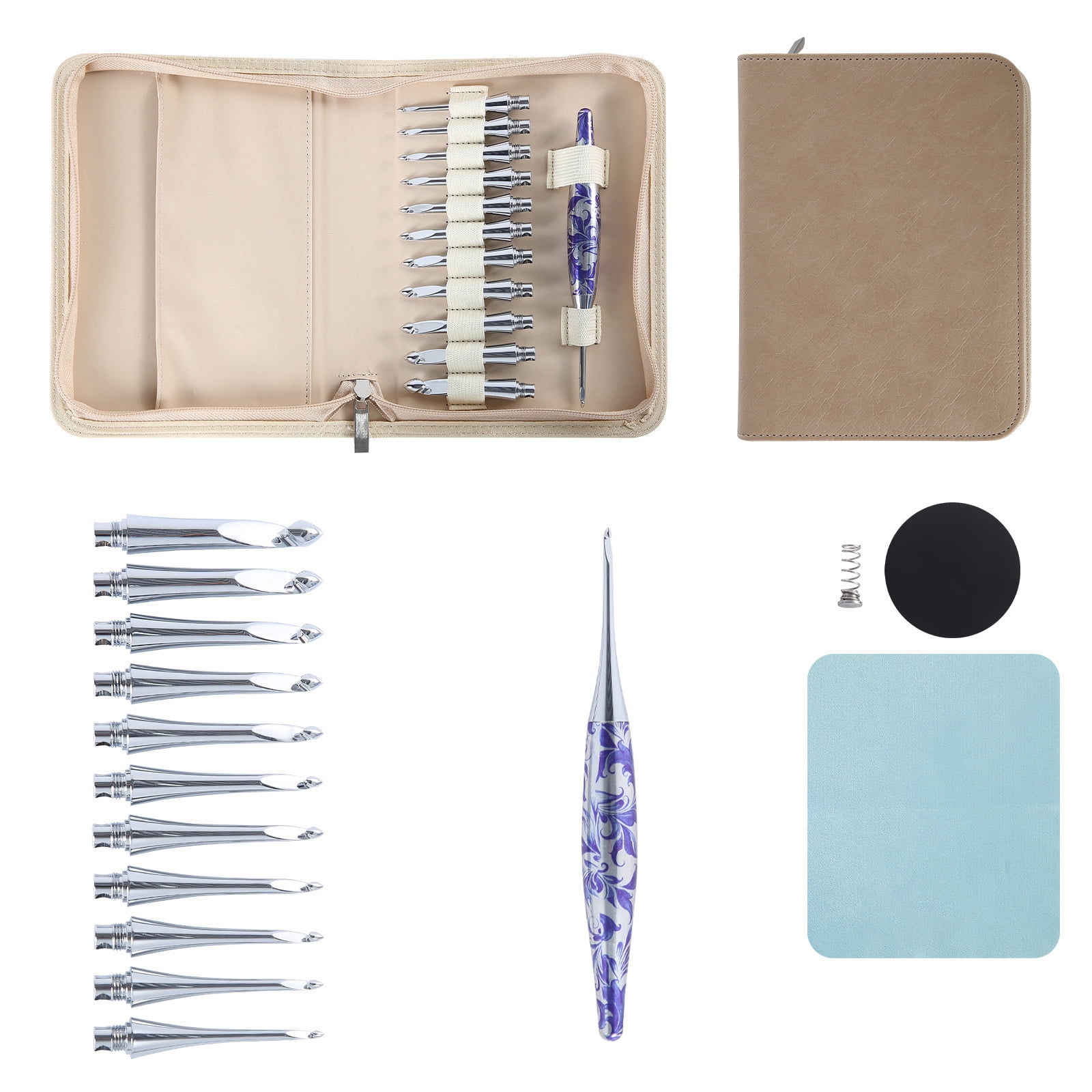 Professional Interchangeable Aluminum Crochet Hook with 11 Replaceable Tip 3.5mm-10mm Ergonomic Handle Crochet Hook