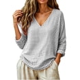 thumbnail image 6 of Nugftut Tops for Women Plaid V Neck Blouse Long Sleeve Loose Casual Shirts, 6 of 7