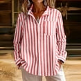 thumbnail image 2 of Alkepwun Long Sleeve Shirts for Women Oversized Button Down Collared Blouses with Pocket Casual Loose Striped Collared Office Tops Beach Vacation Outfit, 2 of 8
