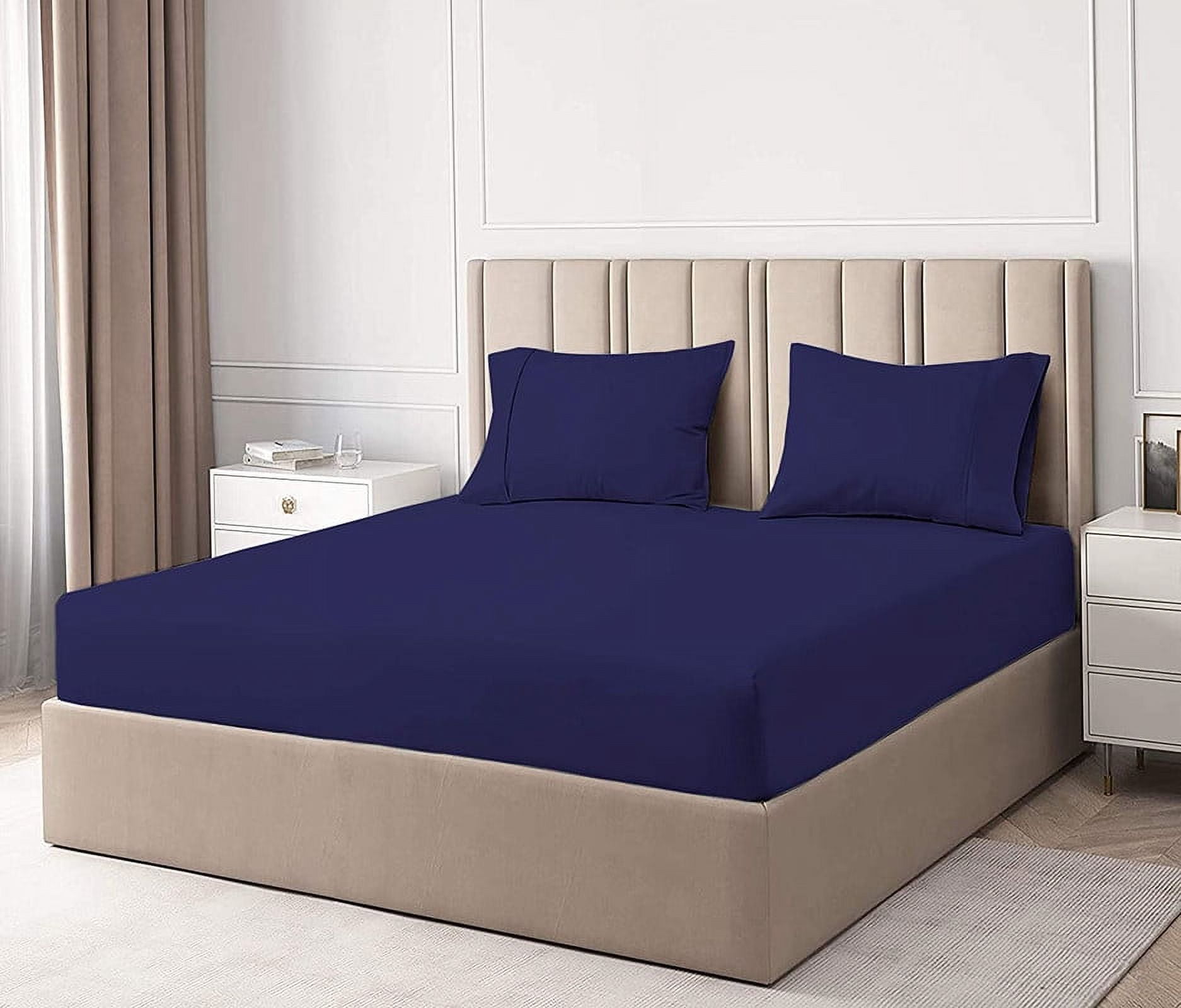 Cotton Bedsheets 100% Egyptian Cotton 4PC Sheets Set - 15" Inch Fitted Deep Pocket - Luxury 400TC Sheets & Pillowcases - Navy Blue Solid, Olympic Queen Size.