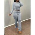 thumbnail image 3 of Women’s 2 Piece Lounge Set Casual Round Neck Long Sleeve T-Shirt and Pants Matching Outfit Clean Girl Aesthetic Spring Fall Daily Wear, 3 of 6