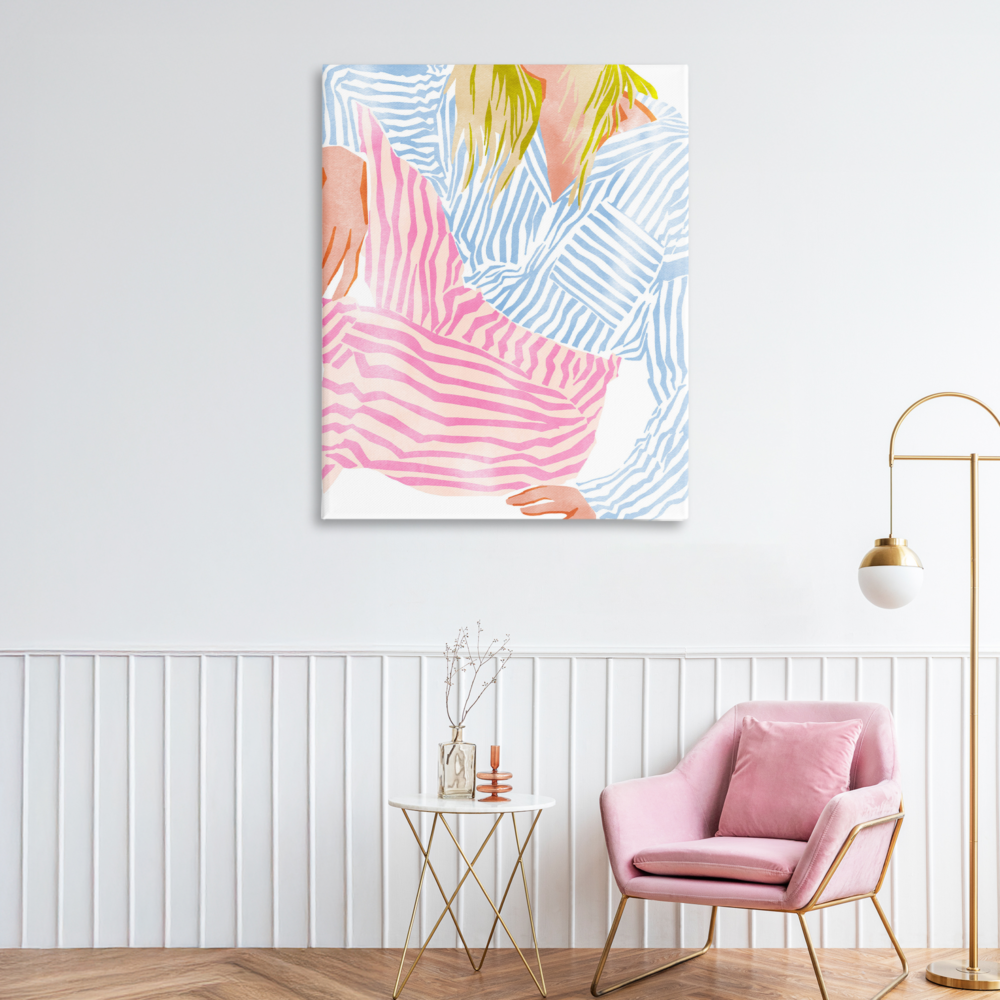 Female in Pastel Stripes Canvas Wall Art, design by Ziwei Li