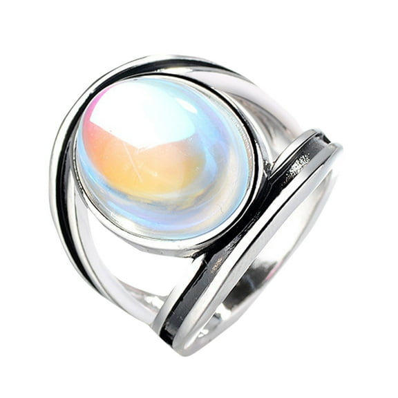 Guodhu Vintage Silver Plated Blue Moon Moonstone Ring for Women Gemstone Boho Oval Gemstone Jewelry Wedding Bridal Band Ring