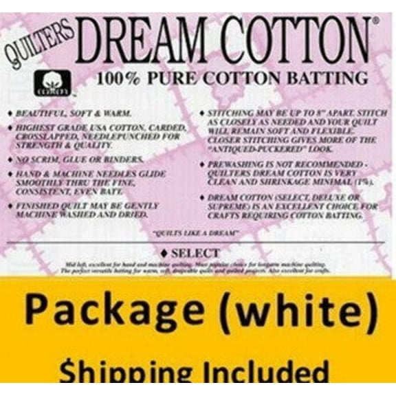 W4THPK Dream Cotton White Select Batting (Package, Throw  60 in x 60 in (2)) shipping included*