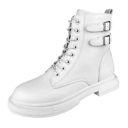 

Ferwind Women s Ankle Boots Lace Up Hiking Low Heels Female Adult White 11
