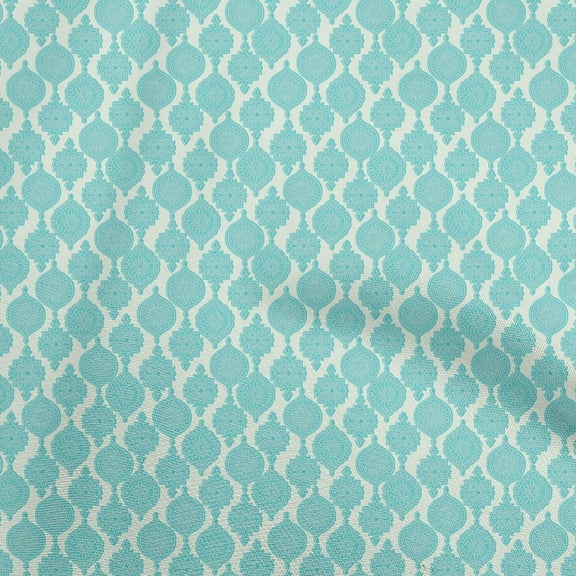 oneOone Polyester Spandex Aqua Blue Fabric Kalamkari Sewing Fabric By The Yard Printed Diy Clothing Sewing Supplies 56 Inch Wide