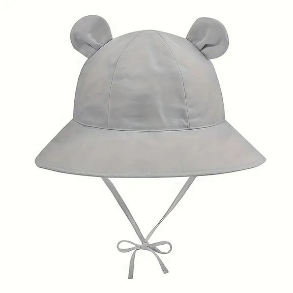 Ticikt Adorable Bear Ears Fisherman Sun Hat for Kids with Wide Brim and Adjustable Drawstring for Summer Outdoor Activities,Color:Light Gray