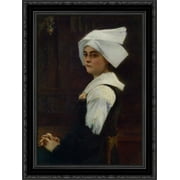 Breton Girl 19x24 Black Ornate Wood Framed Canvas Art by Bouveret, Pascal Adophe Jean Dagnan