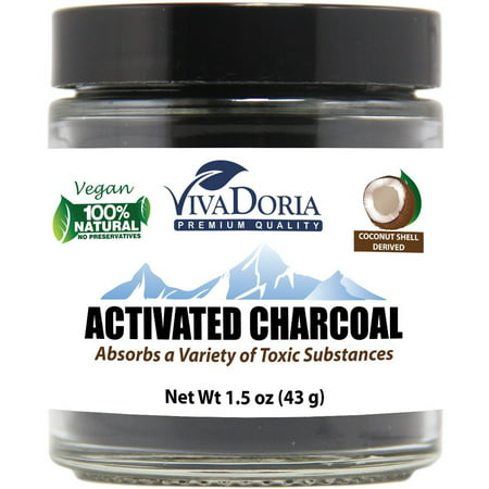 Viva Doria Activated Charcoal Powder - Coconut Shell Derived (1.5 oz glass