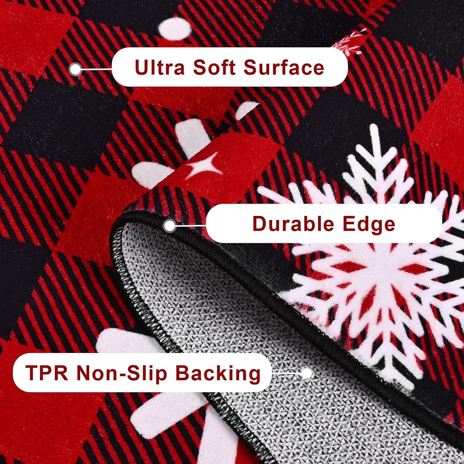 Bleum Cade Christmas Snowflake Area Rugs 2x3 Entryway Rug, Red Buffalo Plaid Non Slip Washable Door Mat,Outdoor Indoor Welcome Mat for Entrance,Christmas Decorations